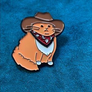 Cowboy Cat Enamel Pin - Brown and Red